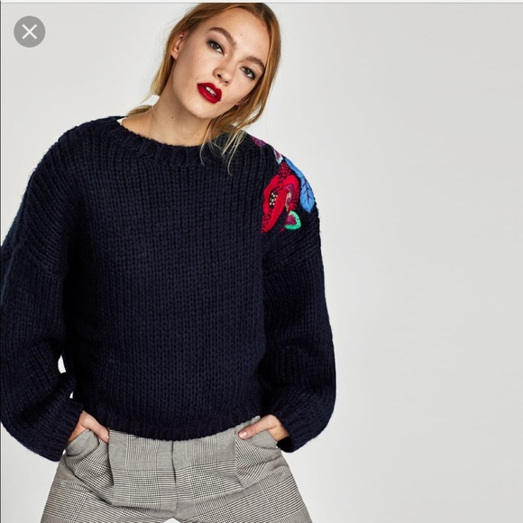 ZARA- FLORAL EMBROIDERED SWEATER - Picture 6 of 6